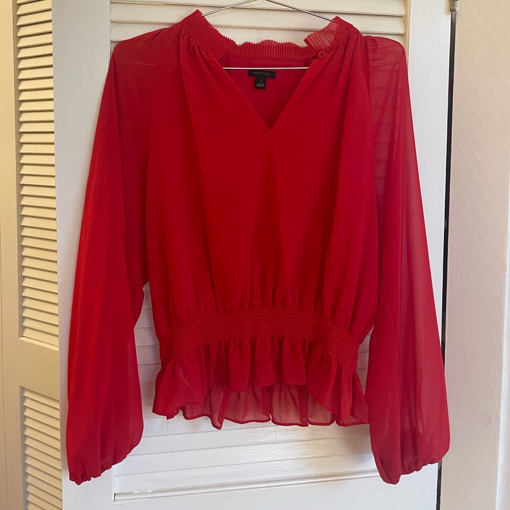 Red Ann Taylor Long Sleeve Blouse